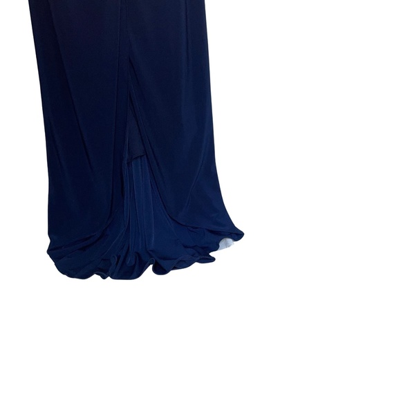 Adrianna Papell Women's Evening Gown Navy Blue Shirred Beaded Sleeveless Sz 10 - Picture 5 of 15